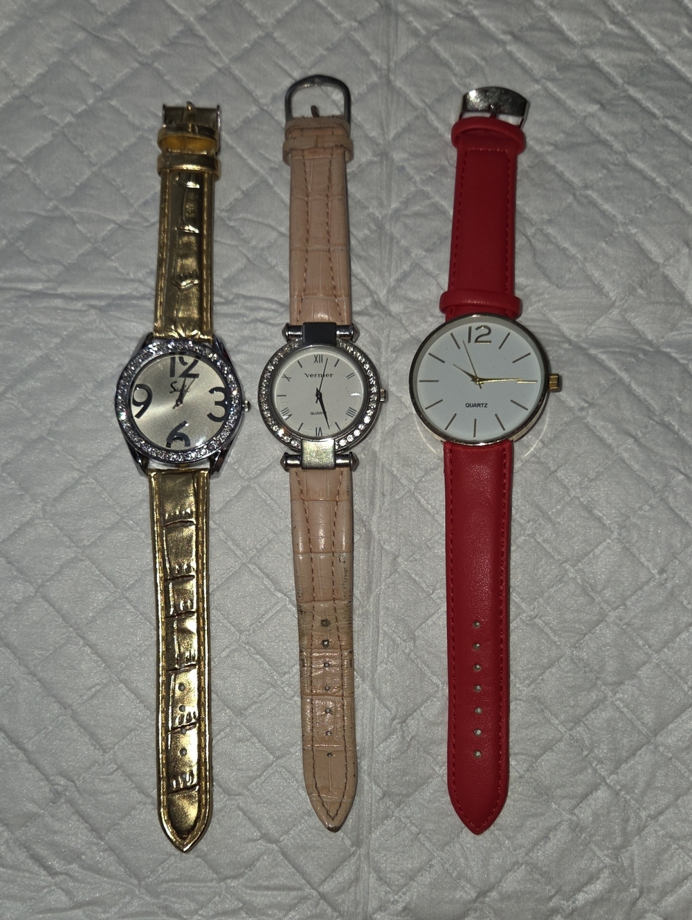 Lot Of Three Women's Fashion Watches - Gold, Beige, Red Straps